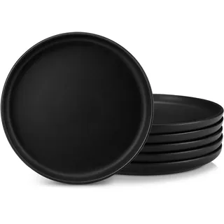 vancasso Speiseteller Steingut, Essteller set 6 Personen, Ø 26 cm Teller Set, Geschirr für Spülmaschine und Mikrowelle, Pastateller, Kuchenteller matt schwarz