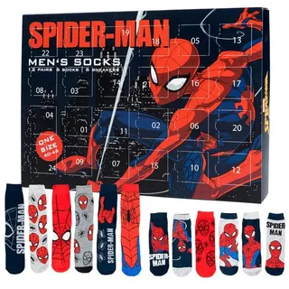 United Labels® Adventskalender Marvel Spiderman Socken Adventskalender mit 12 Paar kurz und lang bunt