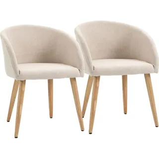 2er-Set gepolsterte Stühle, skandinavisches Design, Polsterstühle mit Holzbeinen, rutschfeste Pads, 150 kg Belastbarkeit, Beige - Beige