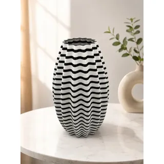 Moderne Vase ALBI Schwarz-Weiß – 3D Gedruckt aus PLA Biokunststoff, Wasserdicht – Minimalistische Design für frische & Trockenblumen (28cm)