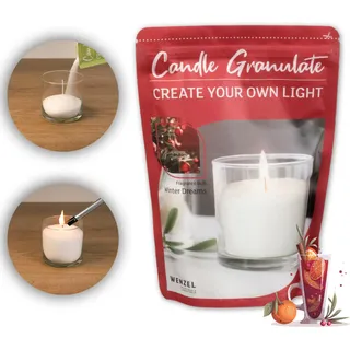 Kerzensand Kerzengranulat/Wachsgranulat im Beutel inkl. 4 Dochte - 400 g - mit Duft oder ohne Duft - universal einsetzbar - Gläser recyceln (Winter Dreams)
