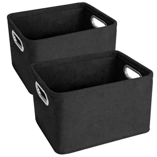 Yiomxhi 2 Stück Aufbewahrungsbox mit Griffen, Faltbare Filz Aufbewahrungskorb, Filzkorb Küchenschrank Organizer Korb für Küche Badezimmer Büro Regal (Schwarz)