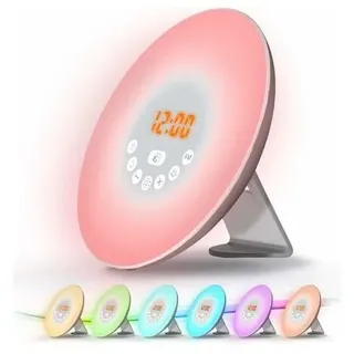 Leuchtender Kinderwecker – Sonnenaufgangssimulation – 10 Helligkeitsstufen – 7 Farben – 6 Naturgeräusche – Berührungsempfindliche Nachttischlampe