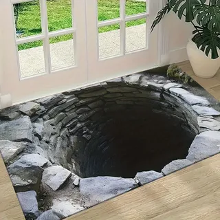 flowereyes 3D Teppich Optische Täuschung Loch Runder Stein-Loch Teppich 3D Fußmatte Lustig Wasserfest für Balkon & Garten