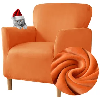 Highdi Stretch Sesselbezug Elastischer Samt Sofaüberzug Clubsessel, Weicher Sesselschoner mit Armlehne Für Sessel Mit Armlehne (Orange)