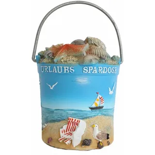 ELLUG Spardose Sparbüchse – Strandeimer „Urlaubs-Spardose“ aus Kunststein H.: 11cm
