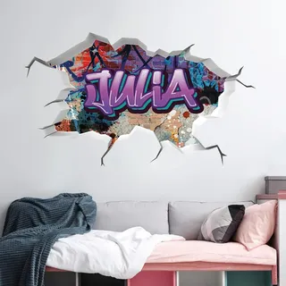 tjapalo® vr201 3D Wandtattoo Graffiti Name Wandaufkleber Kinderzimmer Mädchen wandtattoo Teenager Cool Wandtattoo Kinderzimmer Name, Größe: B64xH37cm