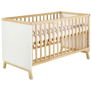 Kombi-Kinderbett 70x140 -Gitterbett Babybett Schlupfsprossen-Weiß/Natur