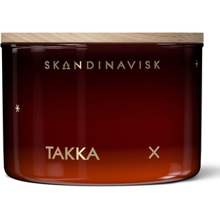 Skandinavisk TAKKA 'Feuerstelle' Duftkerze. Duftnoten: Gehackte Kiefer, Heurauch und rohe Wolle. 90 g