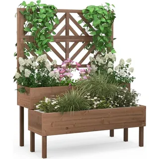 Costway Blumenkasten mit Spalier 60 x 30 cm Braun