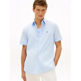 Tommy Hilfiger Kurzarmhemd "FLEX POPLIN", Herren, Gr. S (46), N-Gr, sweet blau, stripe, Web, Obermaterial: 100% Baumwolle, gestreift, regular fit normal, Rundhals, eingesetzt abgesteppte Kante, Hemden, Regular fit mit Button-Down-Kragen