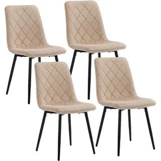 Relaxdays Esszimmerstuhl Samt beige/schwarz 4er Set