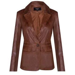 Klassischer Damen Bräunen Blazer aus Echtem Leder mit Einem Knopf - 5XL