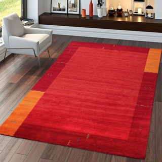 TT Home Teppich Handgertigter Indischer Gabbeh Aus 100% Wolle Bordüre Terrakotta Orange, Größe:120x170 cm