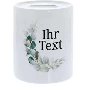 Spardose Kinder personalisiert mit Namen, Keramik, Aquarell Mondsichel | Geldgeschenk zur Geburt oder Taufe – Gelddose mit Mond-Motiv für Ihren Wunschtext
