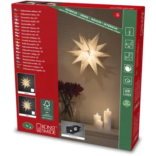 Konstsmide Grauer 3D Papierstern, inkl. Anschlusskabel mit an/aus Schalter und Dimmer, 1 warm weiße Diode, 12V, Innen, 3,6W, weißes Kabel - 5980-310FSC