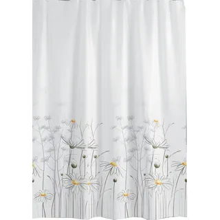 Ekershop Duschvorhang Textil Daisy Gänseblümchen Weiß und Gelb für Duschstange Breite 120 cm (inkl. Ringe), Höhe 200 cm, wasserabweisend, waschbar, bügelbar weiß