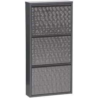 möbelando Schuhkipper Clip – Platzsparender Schuhschrank aus Metall, 3 Klappen, 50x105x13,5 cm, Schwarz-Anthrazit, montiert – Ideal für Flur & Diele