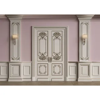BELECO 3x2m Stoff Vintage Zimmer Klassisches Interieur Rosa Weiß Wand Hintergrund Europäischer Rahmen Schlosshaus Französische Tür Eleganter Wohnzimmer Hintergrund Portrait Foto Requisiten
