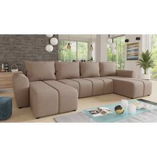 Sofnet Wohnlandschaft Cleo U mit Schlaffunktion - U-Form Couch, Ecksofa mit Bettkasten, Couchgranitur mit Bettfunktion, Polsterecke, Big Sofa (Beige (Soro 23)
