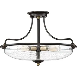 Deckenleuchte Metall Glas E27 Ø 52,8 cm in Bronze Antik Messing Antik 4-flammig rund Jugendstil Deckenlampe - Bunt