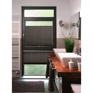Plissee SUNLINES "Classic Style Crepe, ohne Bohren, verspannt, Lichtschutz, Klemmfix", grau (anthrazit, weiß, weiß), B:56cm H:125cm, Obermaterial: 80% Polyester, 15% Metall, 5% Kunststoff, Plissees, verspannt mit Simply-Fix Klemmträger, nach Maß