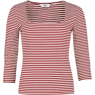 Banned Retro Langarmshirt - Stripe & Square Top - S bis 4XL - für Damen - Größe 4XL - rot/weiß - 4XL