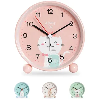 Idota Lernwecker Tag / Nacht – ohne Ticken analog mit Reisealarm für Kinder, Studenten und Jugendliche (rosa Katze)