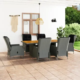 vidaXL Polyrattan Garten-Essgruppe 7-tlg. hellgrau inkl. Auflagen 3060141