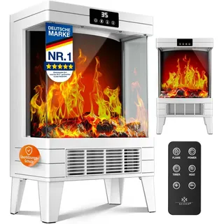 KESSER Elektrokamin mit integrierter Heizfunktion, zwei Heizstufen 1000W / 2000W, mit realistischem LED 3D Feuer- & Flammen Effekt weiß
