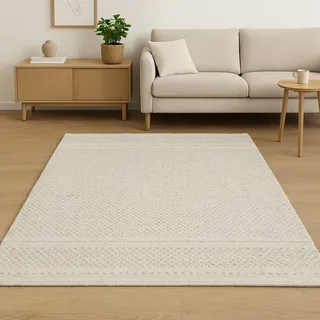 Myflair Wooly Nature Handwebteppich 60 x 90 cm Beige/Weiß
