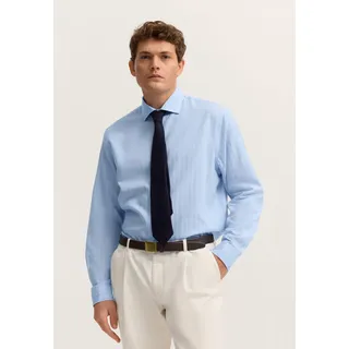 Businesshemd BUGATTI "Loose Fit", Herren, Gr. M, Normalgrößen, blau (320, hellblau), Canvas, 85% Lyocell, 15% Leinen, gestreift, loose fit, Hemden, gestreift aus Leinen-Mix