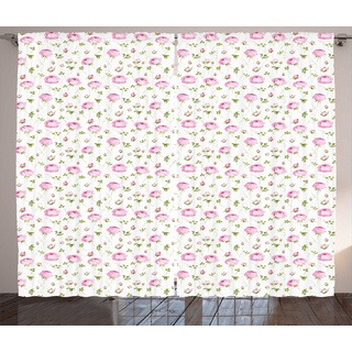 Gardine Schlafzimmer Kräuselband Vorhang mit Schlaufen und Haken, Abakuhaus, Blumen Blühende Rose-Weinlese grün|rosa 280 cm x 175 cm