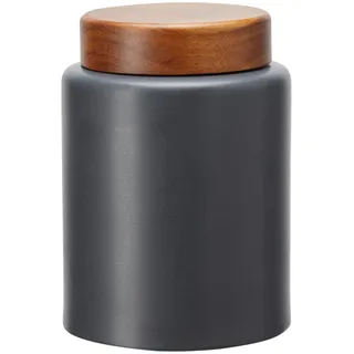 KHG Kaffeedose 11,5cm x 16cm, Keramik Steingut in Anthrazit Grau mit Holz-Deckel, Kapazität 1 Liter, runde Vorratsdose für Kaffee, Kaffee Aufbewahrung aromadicht
