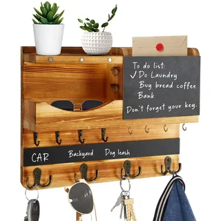 JKOKPMG Schlüsselbrett mit Ablage, schlüsselkasten Holz,Schlüsselbrett,Schlüsselhalter mit Edelstahlhaken,Schlüsselablage Wand, Schlüsselboard aus Buche,Schlüsselhaken Key Holder Modern