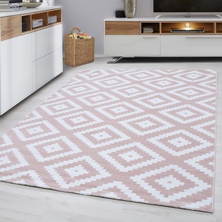 Ayyildiz Entdecken Sie die Schönheit unseres Designer Kurzflor Teppich, modernes Wohnzimmer-Design mit reizvollem Raute-Muster in Grau oder Pink, Größe:120 x 170 cm, Farbe:Pink