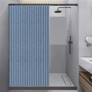 Momooda Faltbarer Duschvorhang Gewicht Anti Schimmel, Blau, 120x200cm | Wasserdichter aus Leinen mit Haken, Duschvorhang Magnet Spritzwassergeschützt