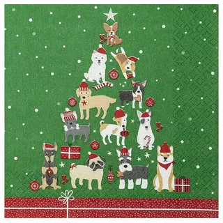 Home fashion Home Fashion, Christmas Dogs, Lunch-Servietten aufgefaltetes Maß 33 cm x 33 cm, im Viertelfalz, 20 Servietten Hunde bilden Weihnachtsbaum | Tiere | lustig | Winter | Weihnachten | Tischdeko | Decoupage | Serviettentechnik 33x33cm