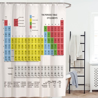 Drucken Duschvorhang Periodensystem der Elemente Badezimmervorhänge Wasserdichter weißer Stoffvorhang für die Baddekoration 150x180cm/59x71in(WxH)