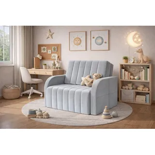 MOEBLO Kindersofa aus Samtstoff MONTANA 80, mit Bettfunktion Schlafsofa mit Bettkasten Sessel mit Schlaffunktion Schlafsessel Sofa Sessel Jugendsofa Schlafsofa 1-Sitzer Gästebett, mit Relaxfunktion grau