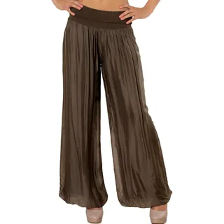 Caspar KHS010 Damen Elegante Lange Marlene Hose Hosenrock mit Seidenanteil und hohem Stretch Bund, Farbe:Dunkelbraun, Mode Größe:M-L - M-L
