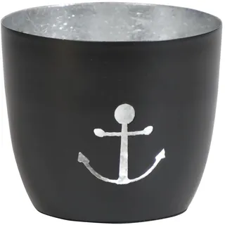 Seaside No.64 - Maritime Windlichter Baltic aus Metall mit ausgestanzten Motiven - Verschiedene Farbkombinationen für Teelichter & Stumpenkerzen in Haus und Garten (Anker - schwarz, Silber)