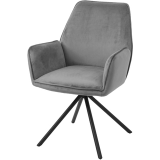 Mendler Esszimmerstuhl HWC-G67, Küchenstuhl Stuhl mit Armlehne, drehbar Auto-Position, Samt ~ dunkelgrau, Beine schwarz