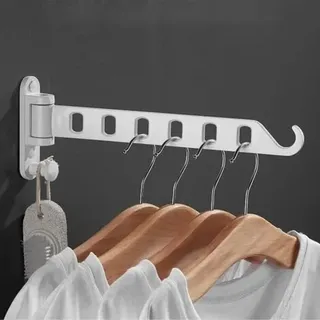 Wandmontierter, Klappbarer Kleiderständer, Um 180° Drehbarer Garderobenständer Für Badezimmer, Balkon, Waschküche (weiß, 6 Löcher, 1 Stück)