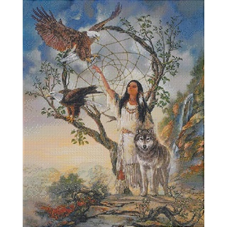 Diamond Painting "Indianerin Mit Wolf Und Adlern" 40 X 50 Cm