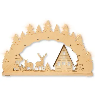 weigla - Schwibbogen original Erzgebirge I Lichterbogen Weihnachten I Motiv Waldhaus I 7 Lampenkerzen + 1 Ersatzlampe I 7 x 34 V, 3 W, E10 I beleuchtete Weihnachtsdeko