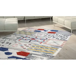 calo-deluxe Teppich CALO-DELUXE "Evans 210" Gr. 4, bunt (multi, elfenbeinfarben), B:160cm H:8mm L:230cm, Baumwolle, Wolle, Teppiche, Teppich, Wolle mit Baumwolle, Wohnzimmer