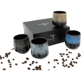 Pheniox Cappuccino Tassen Set Infinity | 4 x 220 ml - hochwertige Tassen aus Porzellan | Kaffeetassen Set - ohne Henkel | Geschenk in modernem Design - spülmaschinenfest | Tee