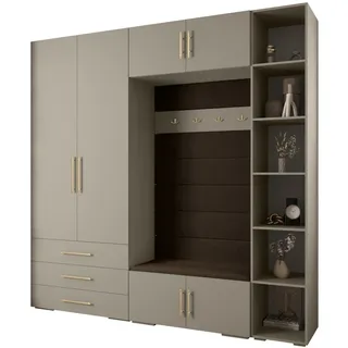 Abiks Möbel Garderoben-Set, Kaschmir, Braun, Gold, Holz, Nachbildung, 2-Sitzer, 13 Fächer, 240x236.7x47 cm, Garderobe, Garderoben-Sets & Serien, Garderoben-Sets