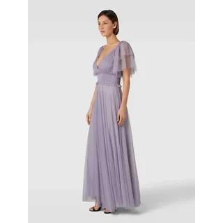 Abendkleid mit Volants, Flieder, S